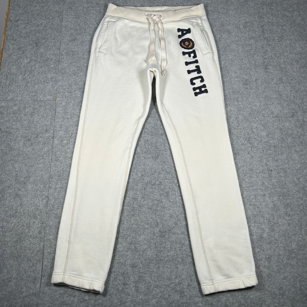 Abercrombie & Fitch sweatpants Men Small Cream A&Fitch Logo Fleece Joggers